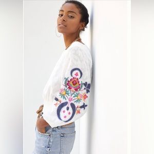 Anthropologie Embroidered puff sleeve blouse. Size small